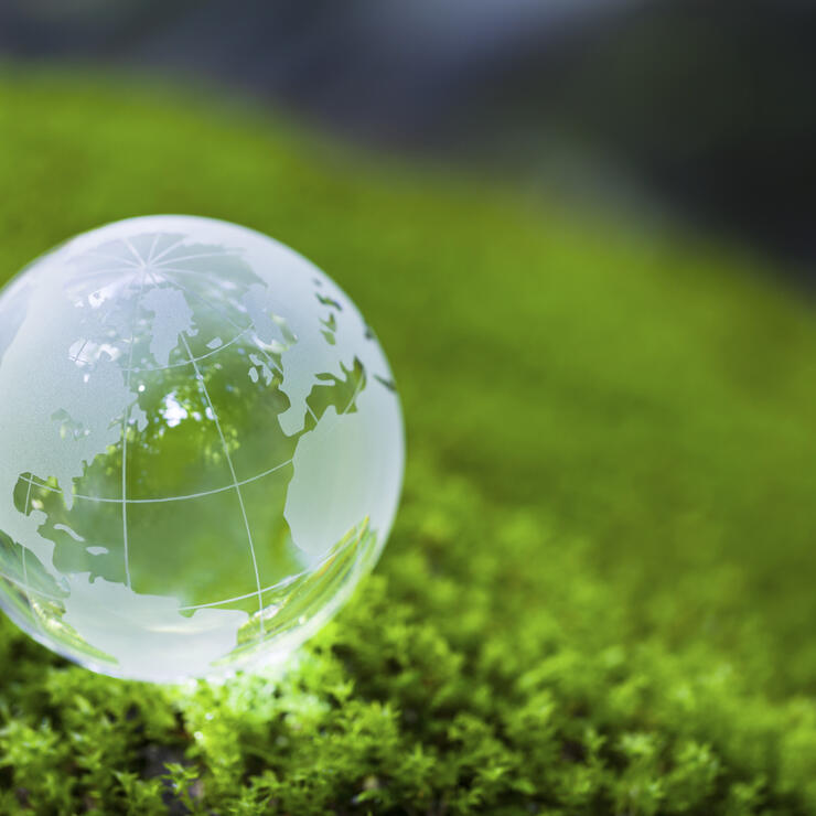 Lasinen maapallo sammaleen päällä